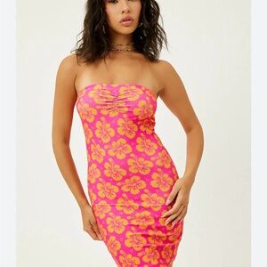 Frankie's Bikinis Pink and Yellow Strapless Dress